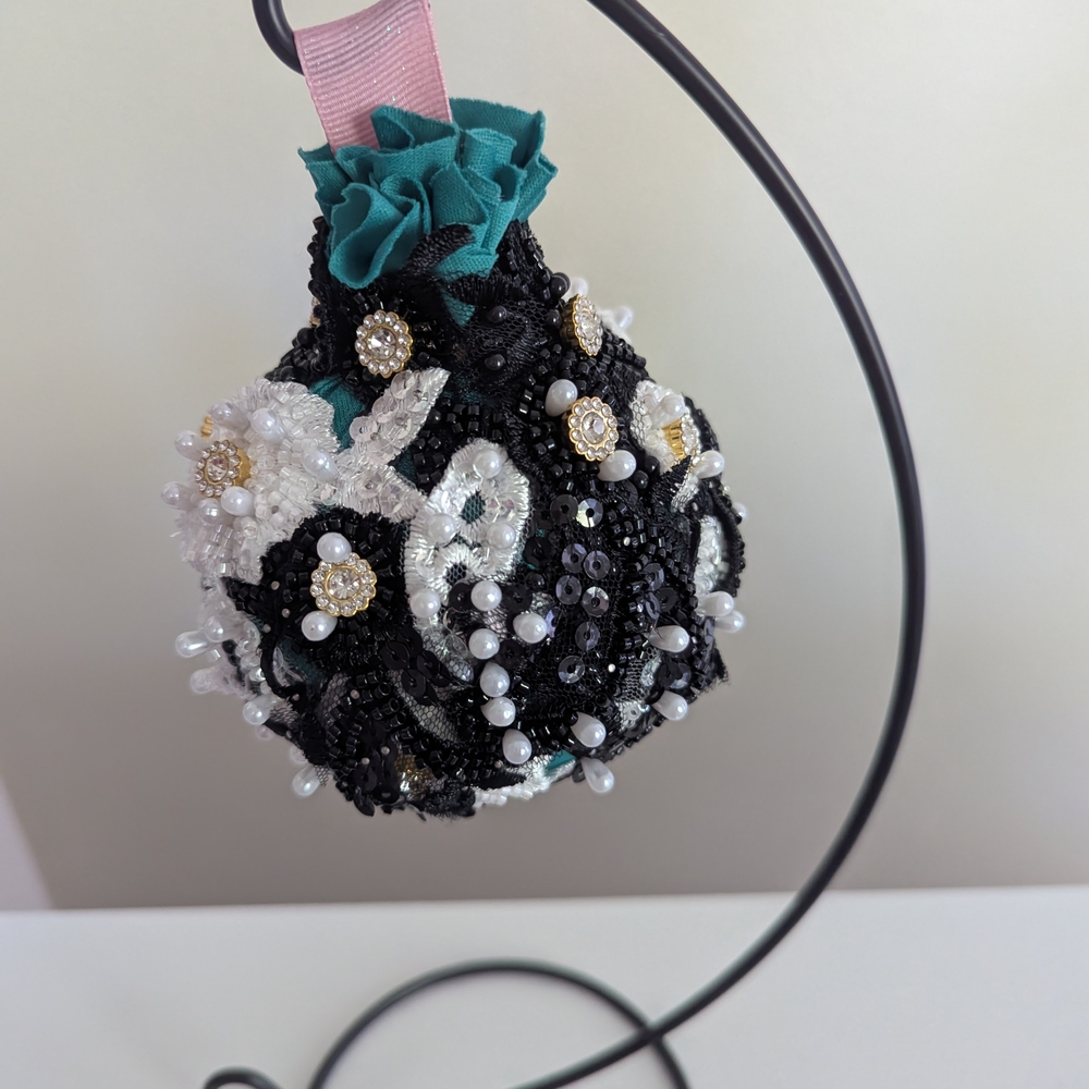 Chic Black and White Beaded Ornament